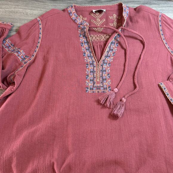 WRAP London Floral Embroidered Peasant Top Size US 14 Tassel Tie Bohemian - Picture 8 of 15